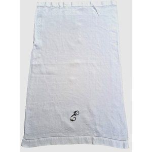 Vintage Tea Towel E Initial Monogram Damask Edges Embroidered Cottage 30x18
